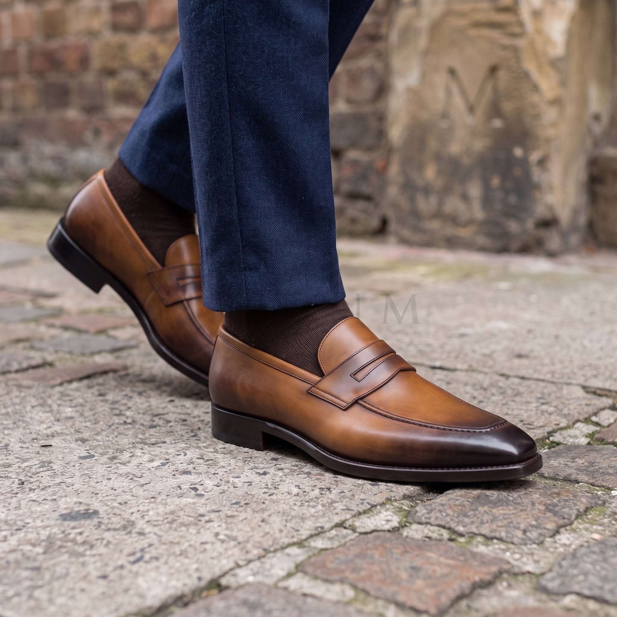 Men's Brown Apron-Toe Leather Penny Loafers — Nairn — Nairn — Nairn