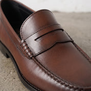 Men's Brown Apron-Toe Leather Penny Loafers — Poynton