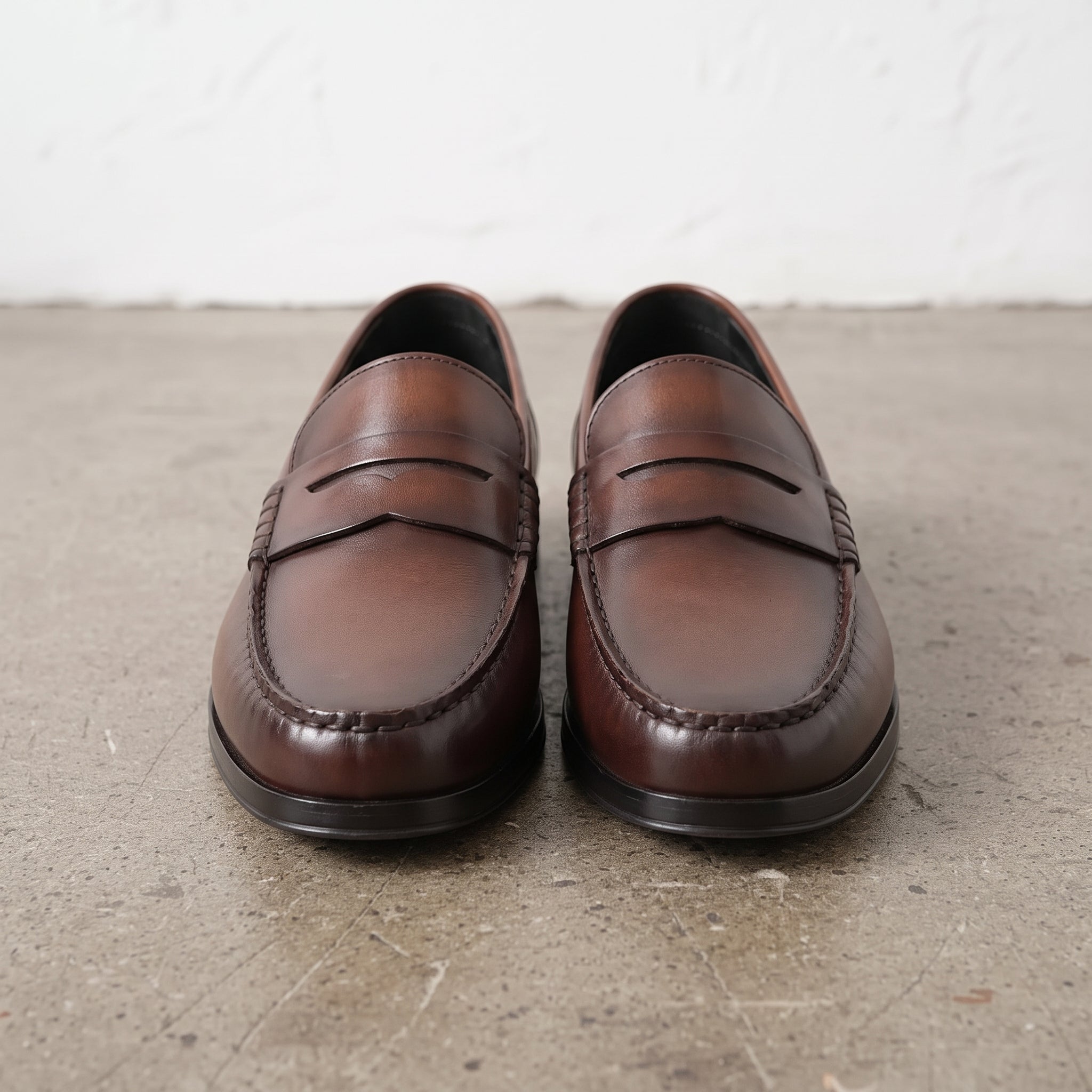 Men's Brown Apron-Toe Leather Penny Loafers — Poynton