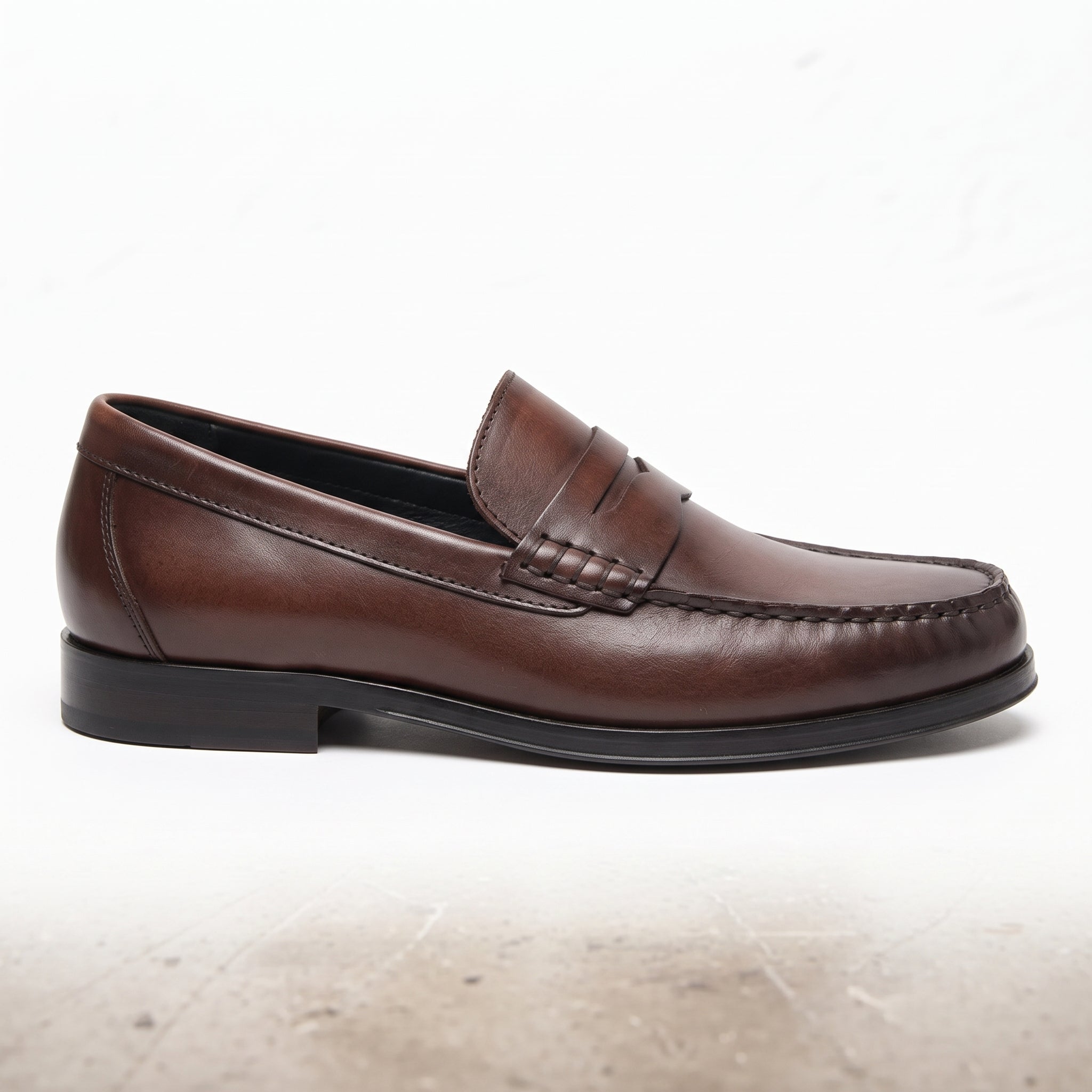 Men's Brown Apron-Toe Leather Penny Loafers — Poynton