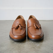 Men's Brown Apron-Toe Leather Tassel Loafers — Aberford
