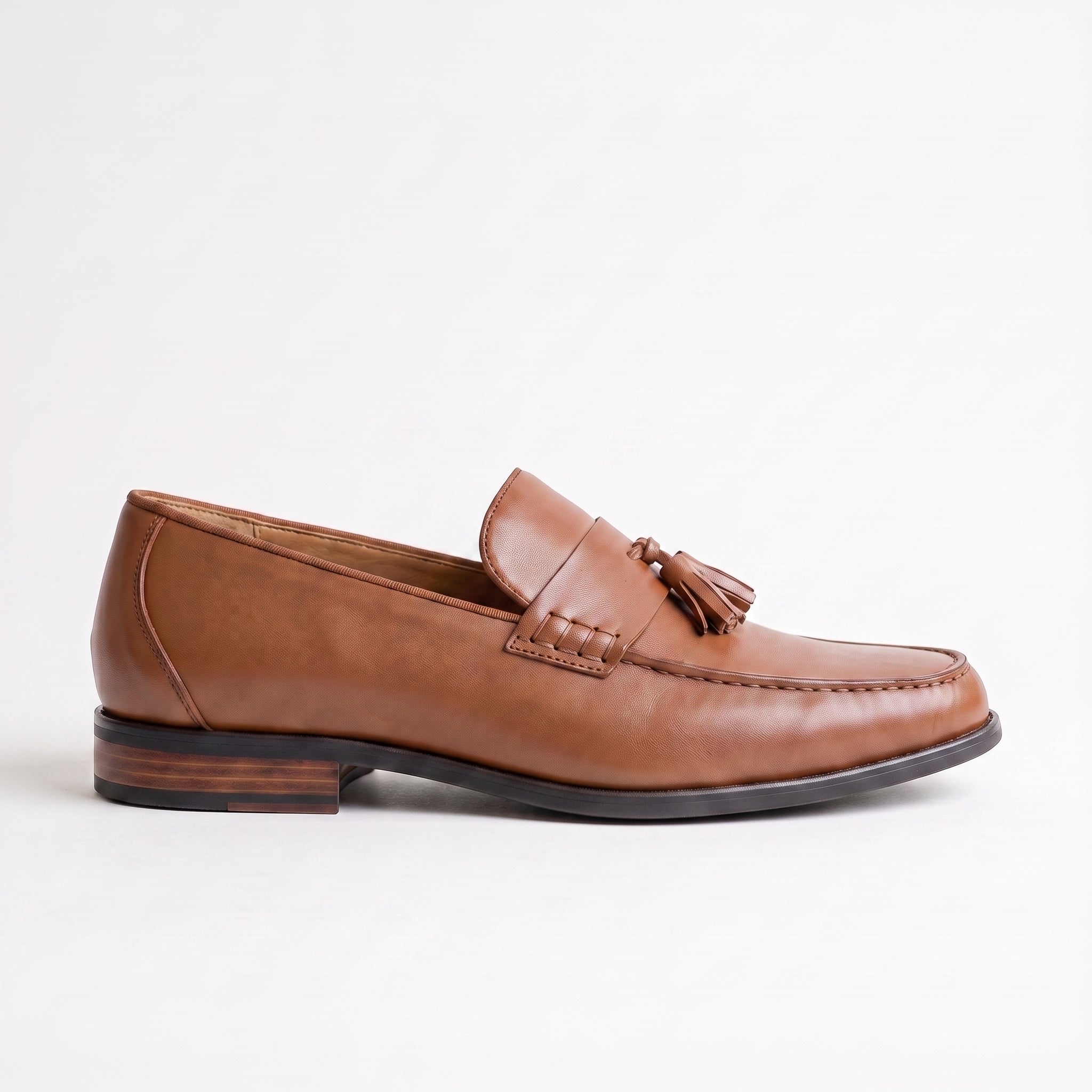 Men's Brown Apron-Toe Leather Tassel Loafers — Aberford