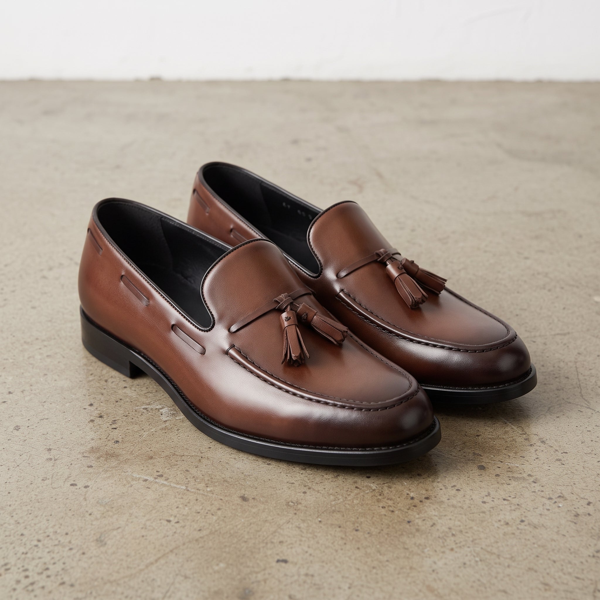 Men's Brown Apron-Toe Leather Tassel Loafers — Armitage