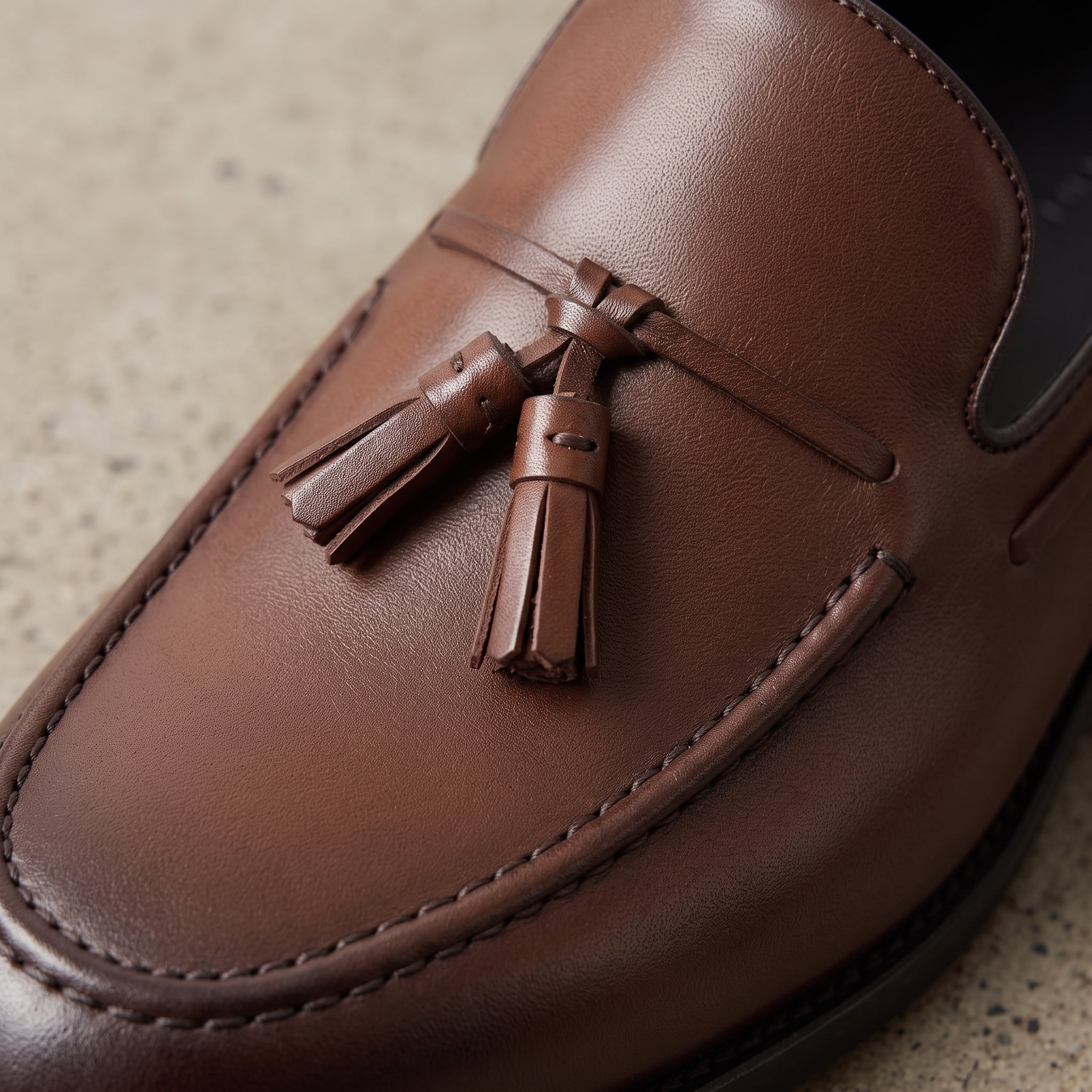 Men's Brown Apron-Toe Leather Tassel Loafers — Armitage