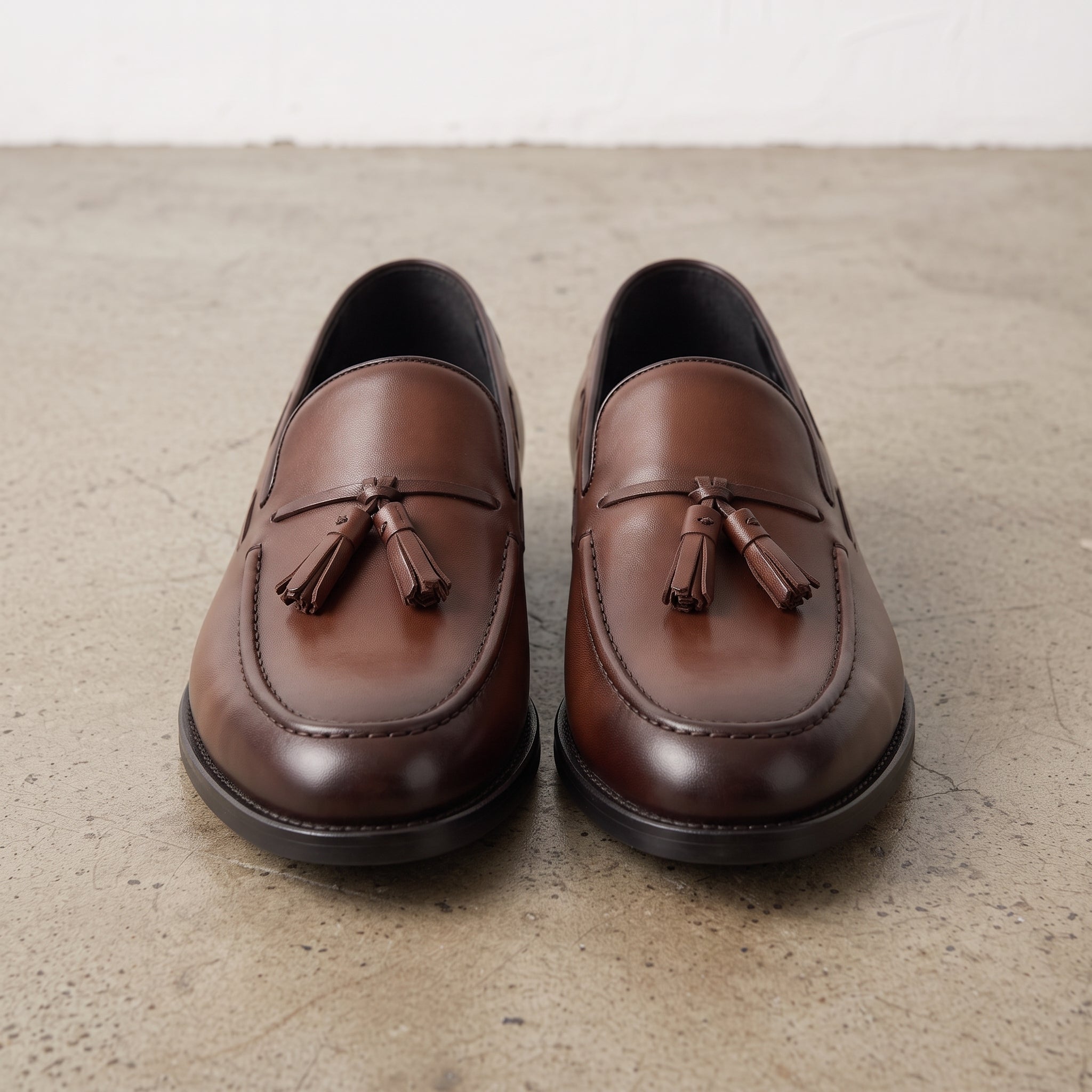 Men's Brown Apron-Toe Leather Tassel Loafers — Armitage