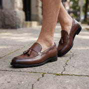 Men's Brown Apron-Toe Leather Tassel Loafers — Armitage