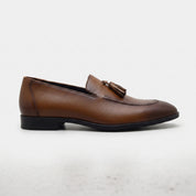 Men's Brown Apron-Toe Leather Tassel Loafers — Ashwick
