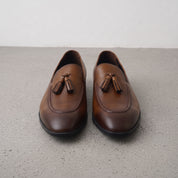 Men's Brown Apron-Toe Leather Tassel Loafers — Ashwick