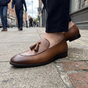 Men's Brown Apron-Toe Leather Tassel Loafers — Ashwick
