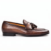Men's Brown Apron-Toe Leather Tassel Loafers — Atley