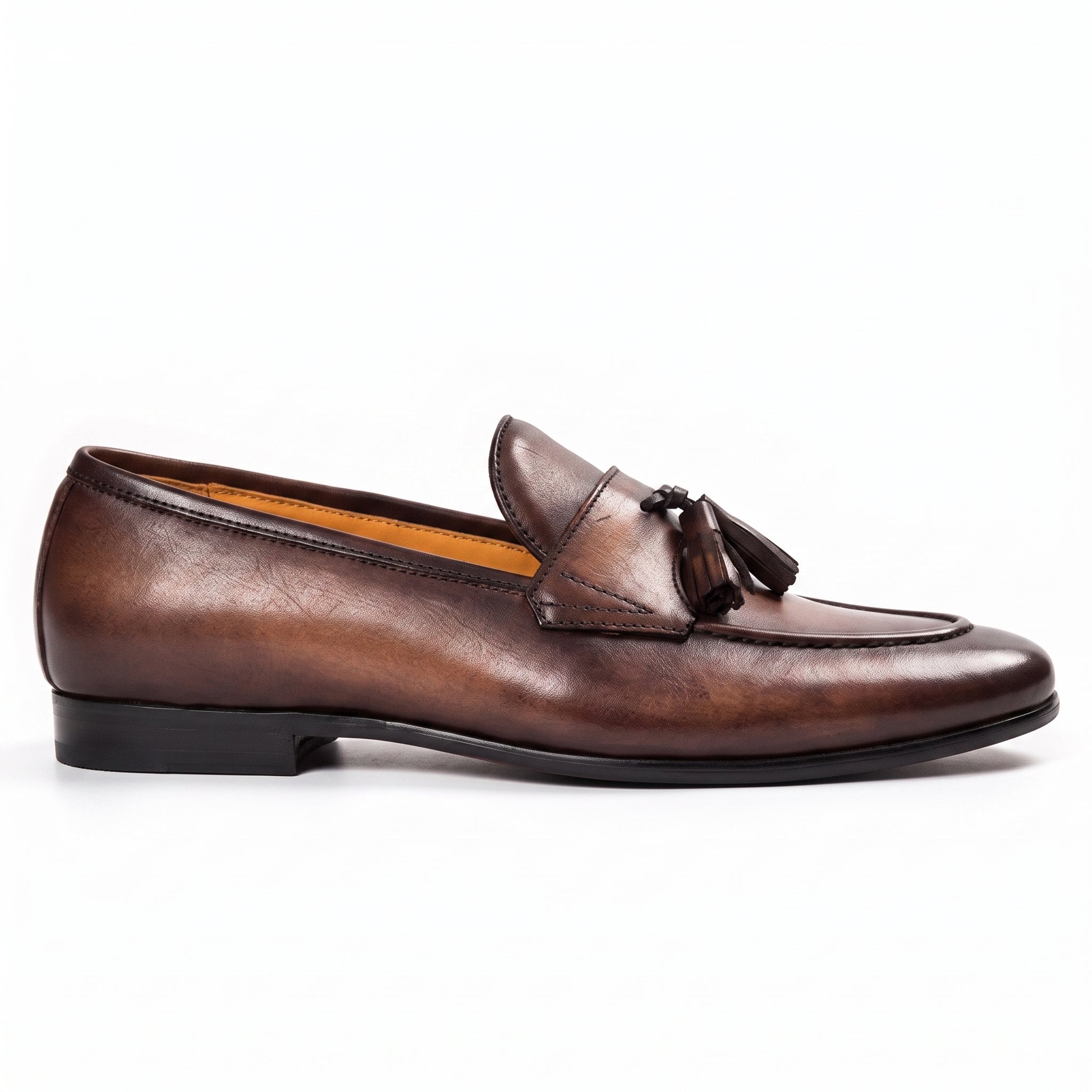 Men's Brown Apron-Toe Leather Tassel Loafers — Atley
