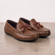 Men's Brown Apron-Toe Leather Tassel Loafers — Birtley