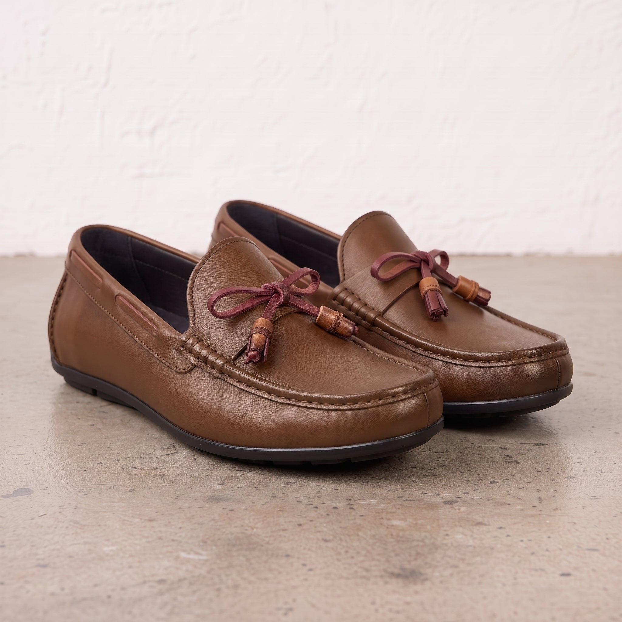 Men's Brown Apron-Toe Leather Tassel Loafers — Birtley