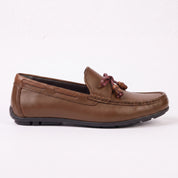 Men's Brown Apron-Toe Leather Tassel Loafers — Birtley
