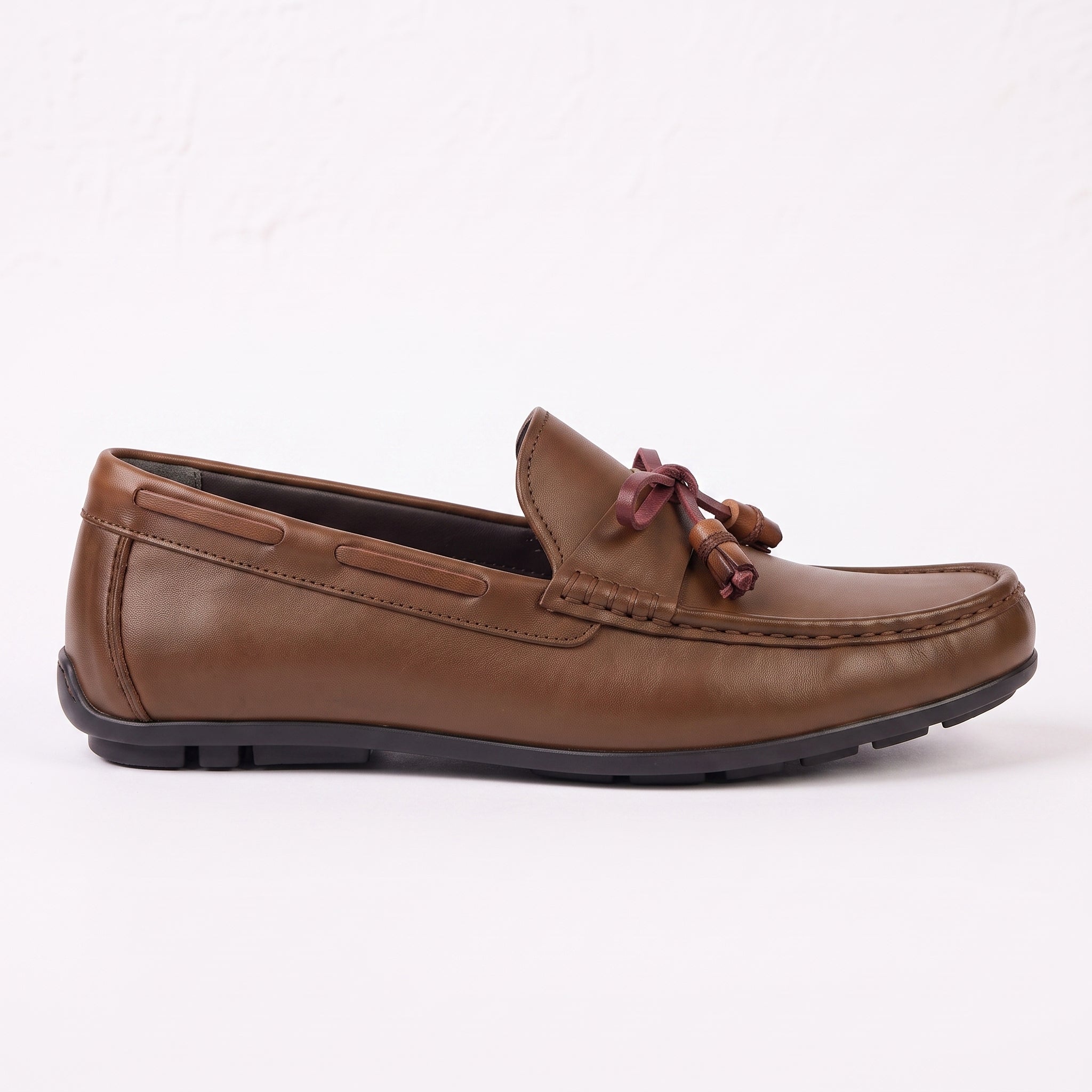 Men's Brown Apron-Toe Leather Tassel Loafers — Birtley