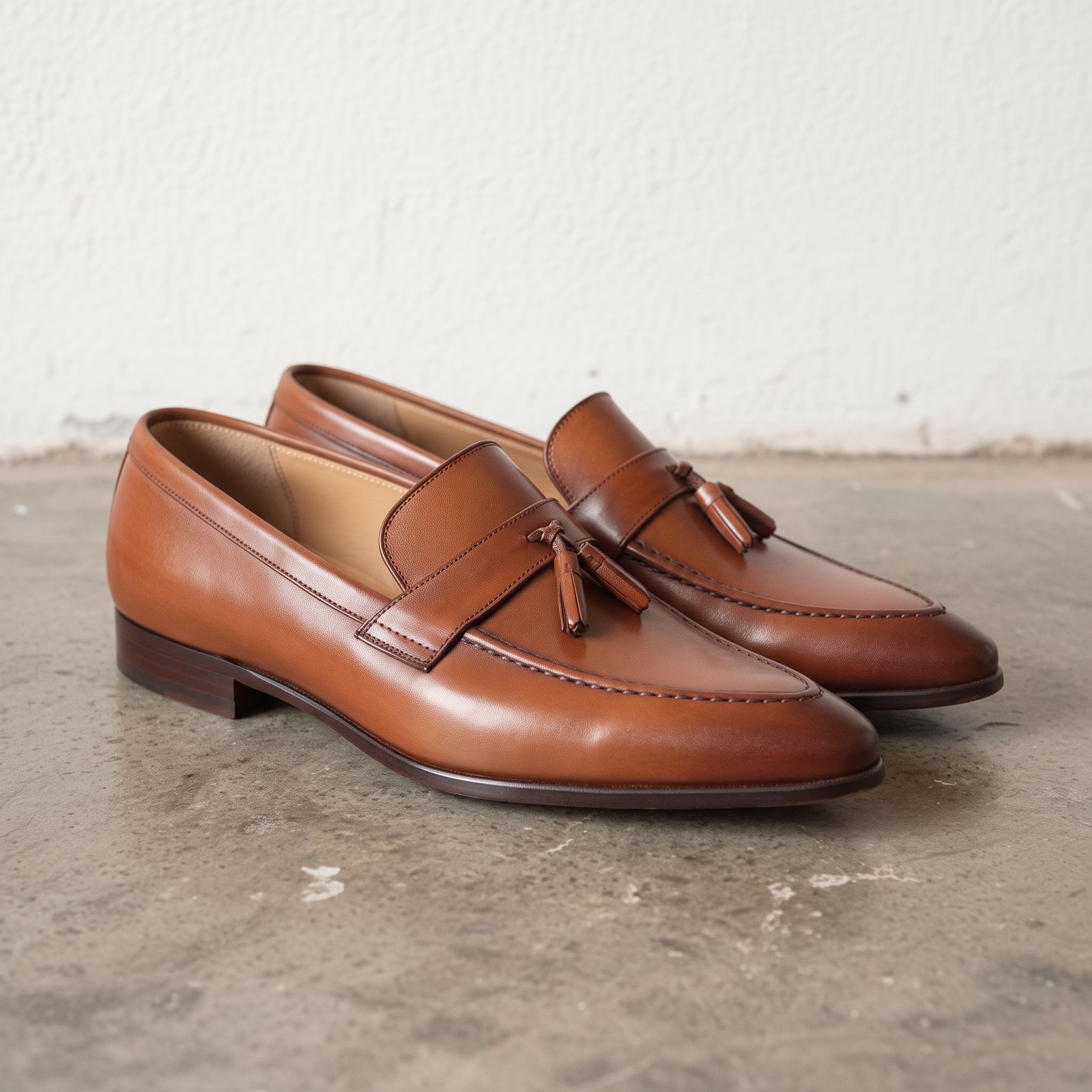 Men's Brown Apron-Toe Leather Tassel Loafers — Congleton