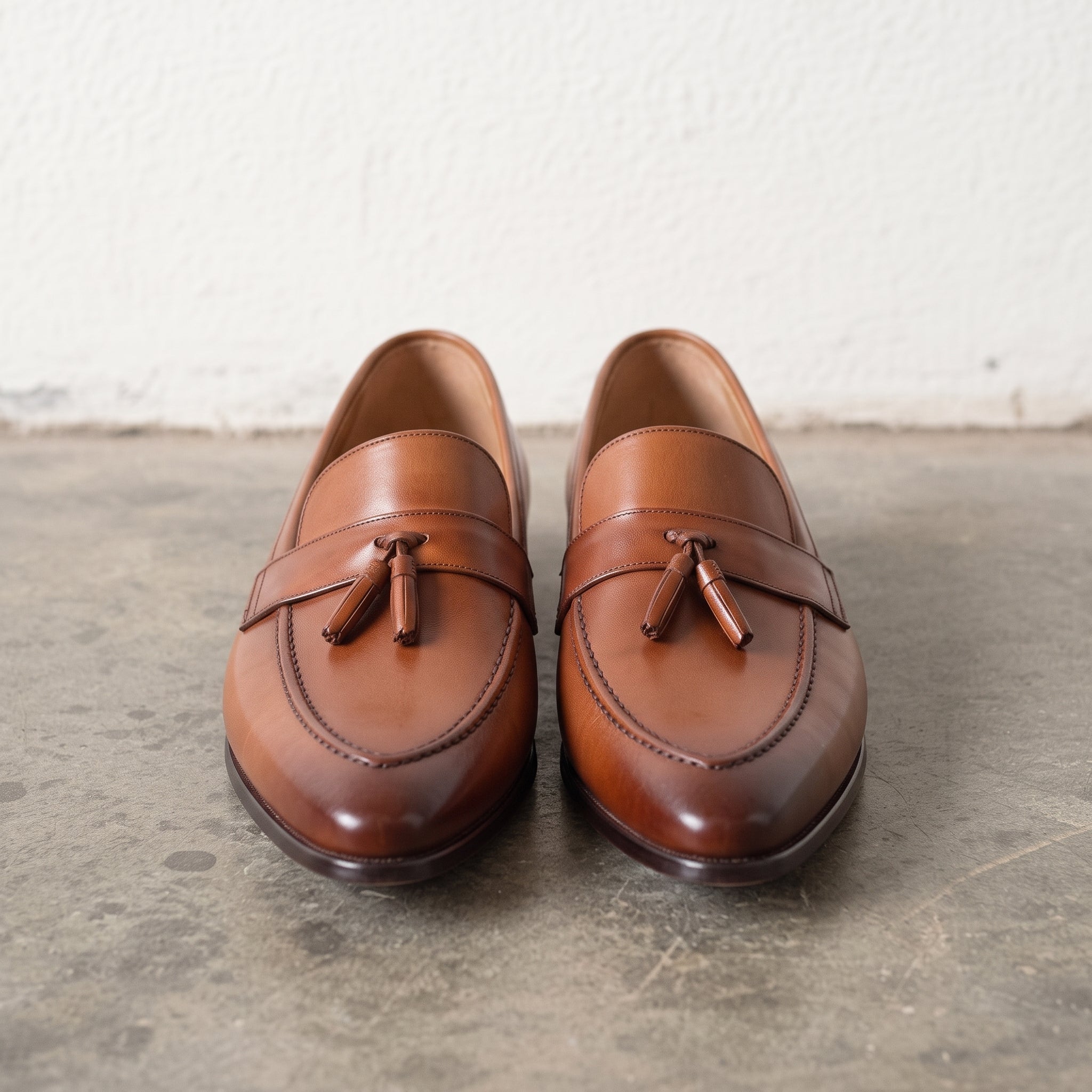 Men's Brown Apron-Toe Leather Tassel Loafers — Congleton