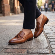 Men's Brown Apron-Toe Leather Tassel Loafers — Congleton