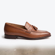Men's Brown Apron-Toe Leather Tassel Loafers — Congleton