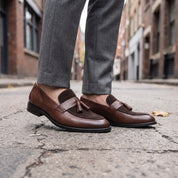 Men's Brown Apron-Toe Leather Tassel Loafers — Eastwood