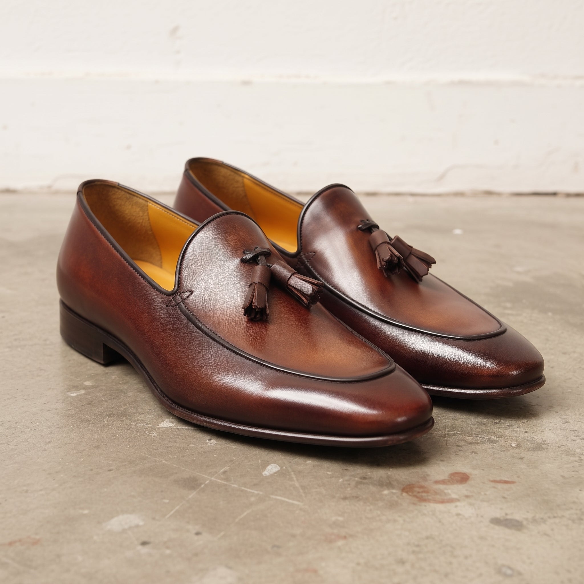 Men's Brown Apron-Toe Leather Tassel Loafers — Gissing