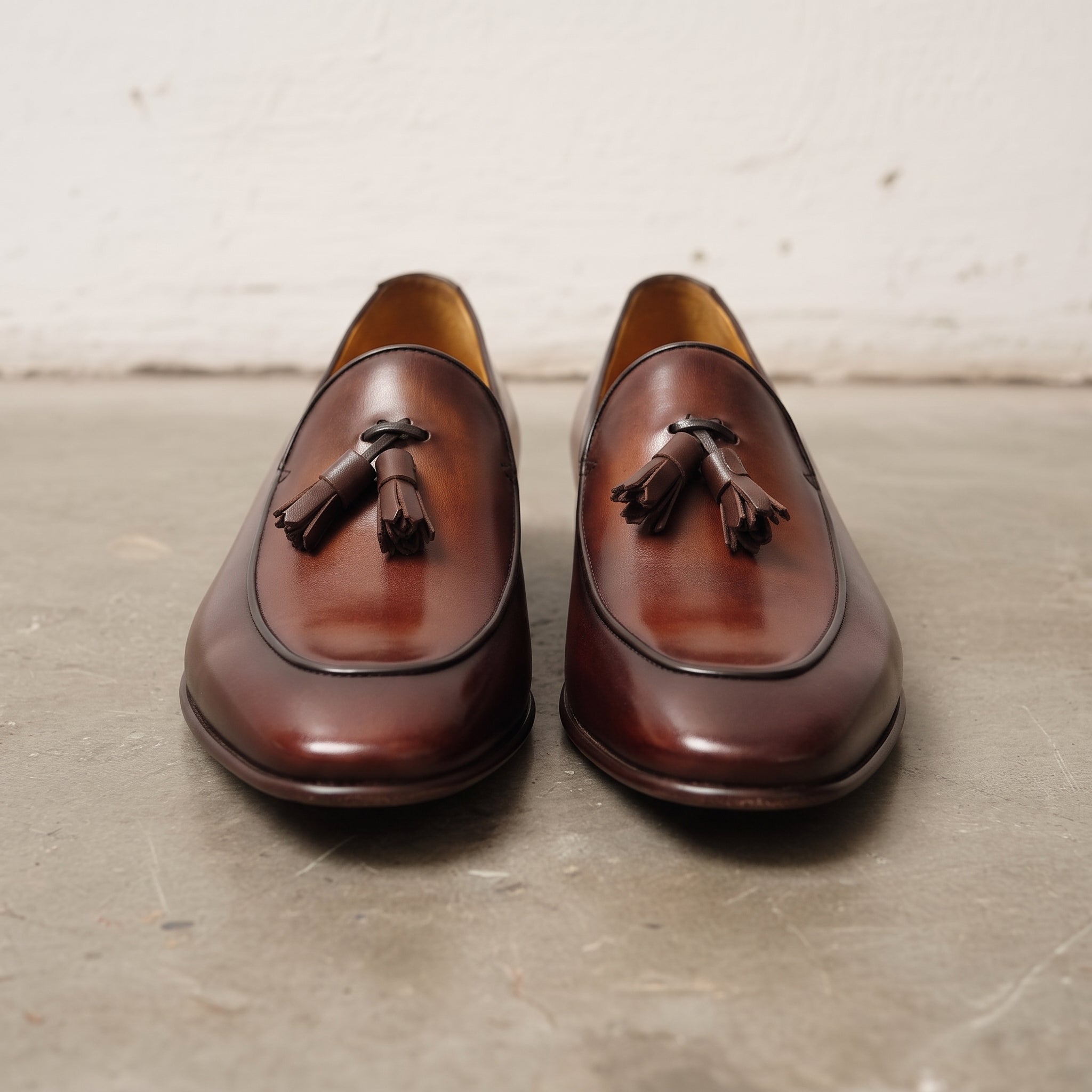 Men's Brown Apron-Toe Leather Tassel Loafers — Gissing