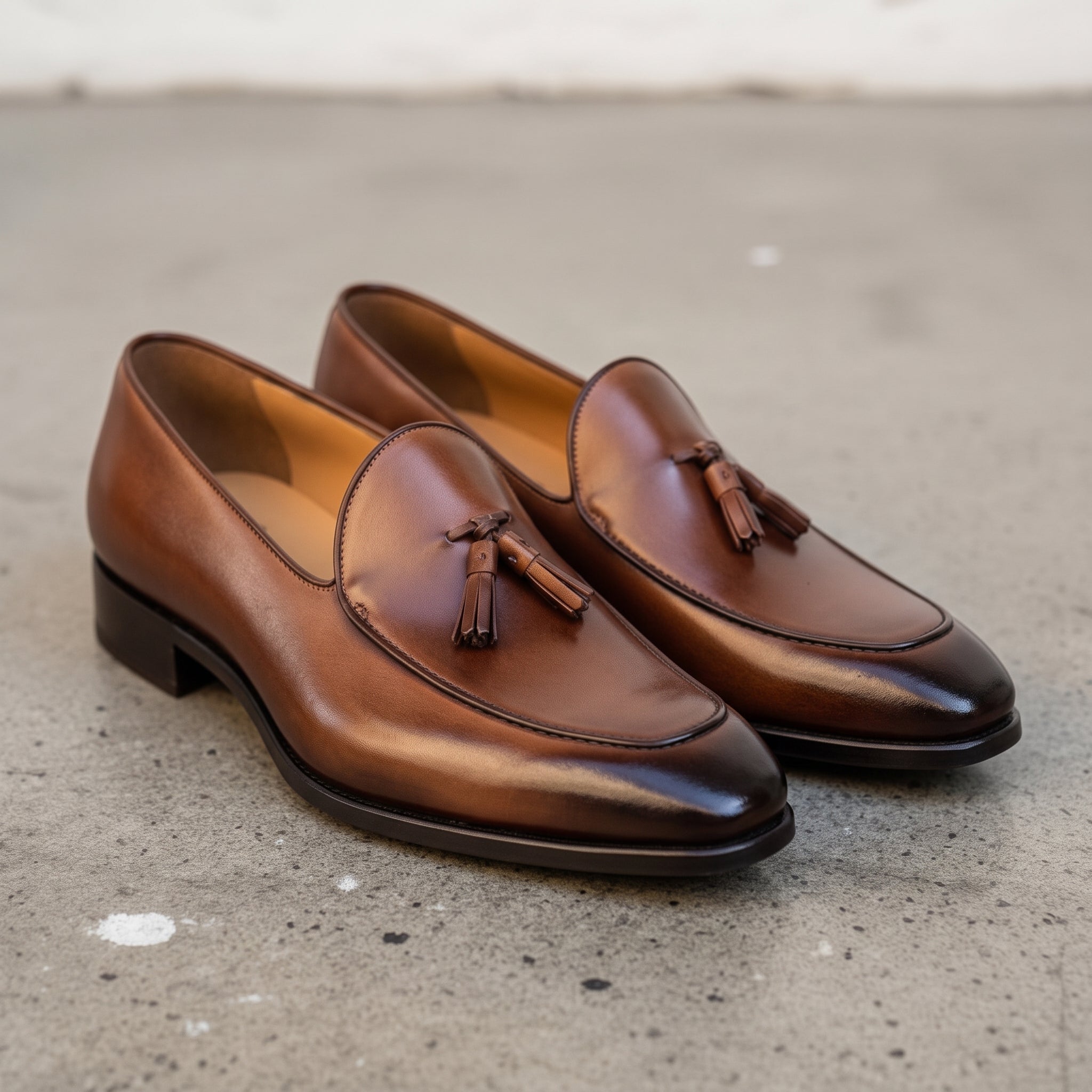Men's Brown Apron-Toe Leather Tassel Loafers — Linley