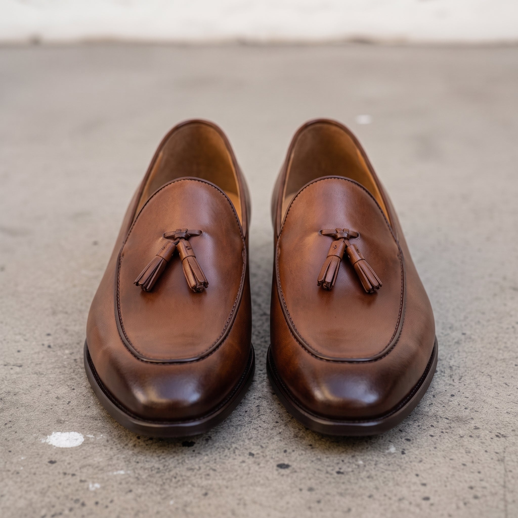 Men's Brown Apron-Toe Leather Tassel Loafers — Linley