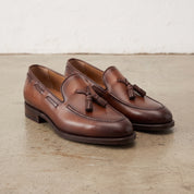 Men's Brown Apron-Toe Leather Tassel Loafers — Lumley