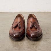 Men's Brown Apron-Toe Leather Tassel Loafers — Lumley