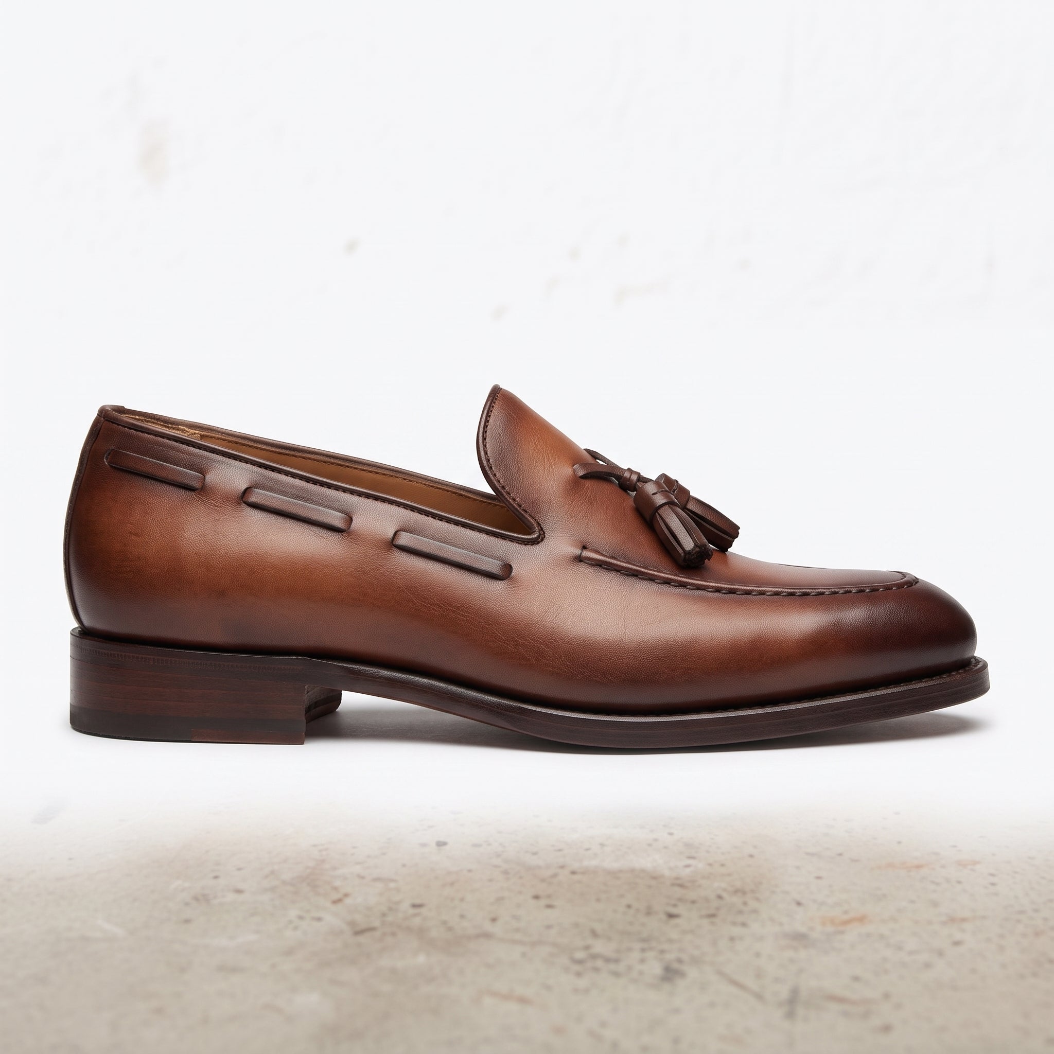 Men's Brown Apron-Toe Leather Tassel Loafers — Lumley