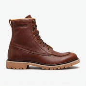 Men's Brown Apron-Toe Pebbled Leather Biker Boots — Hunston