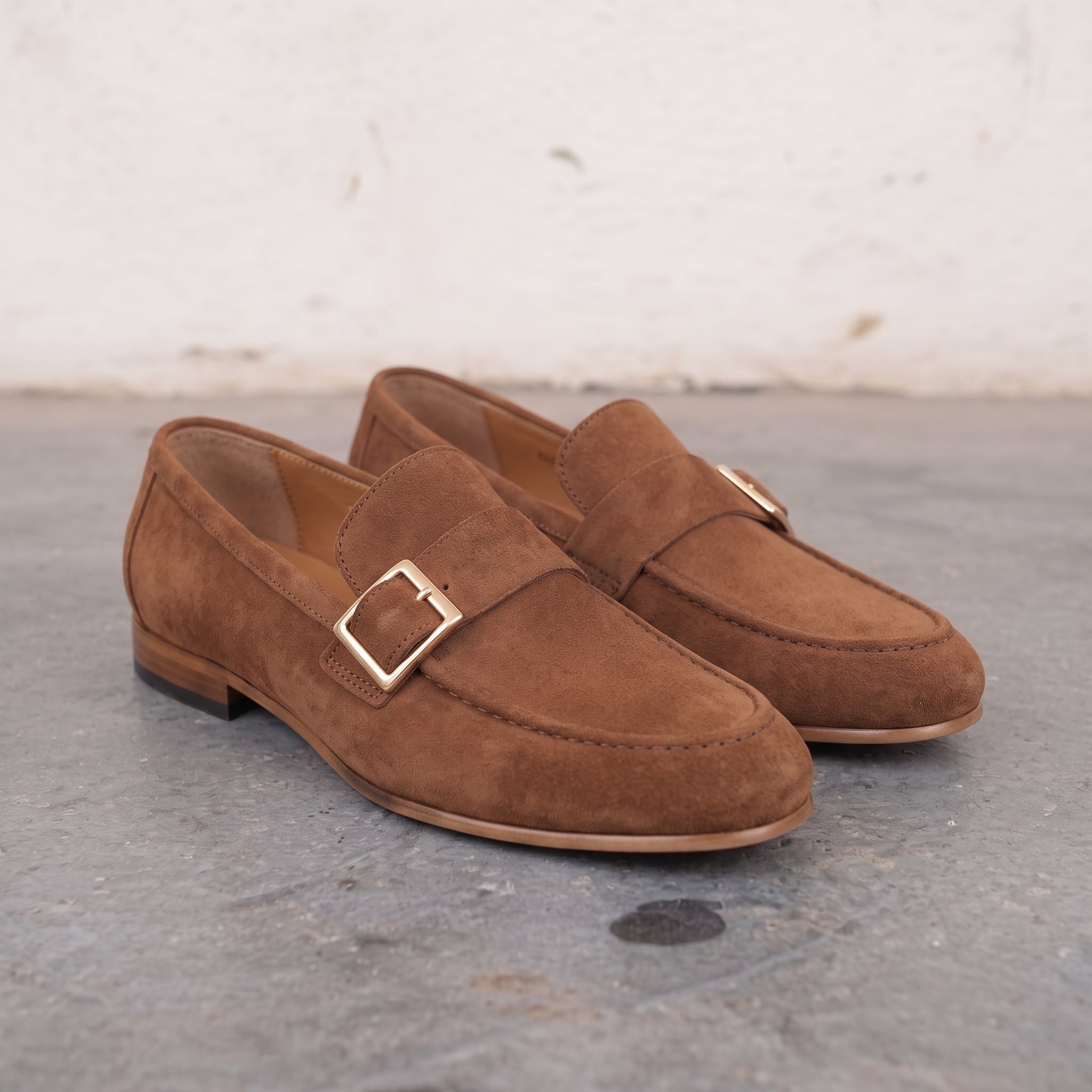 Men's Brown Apron-Toe Suede Monk Strap Loafers — Dishington
