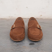 Men's Brown Apron-Toe Suede Monk Strap Loafers — Dishington