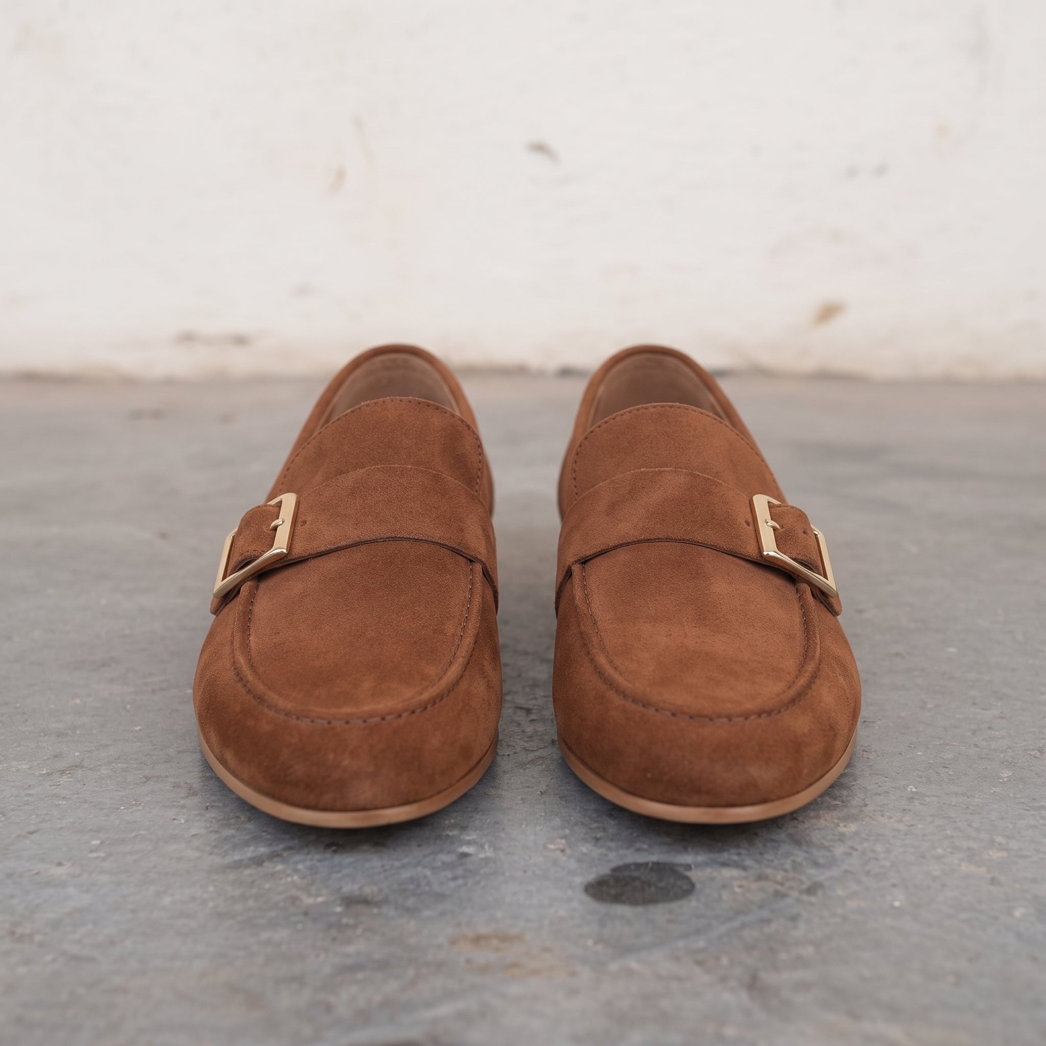Men's Brown Apron-Toe Suede Monk Strap Loafers — Dishington
