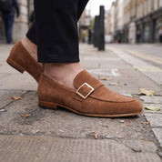 Men's Brown Apron-Toe Suede Monk Strap Loafers — Dishington