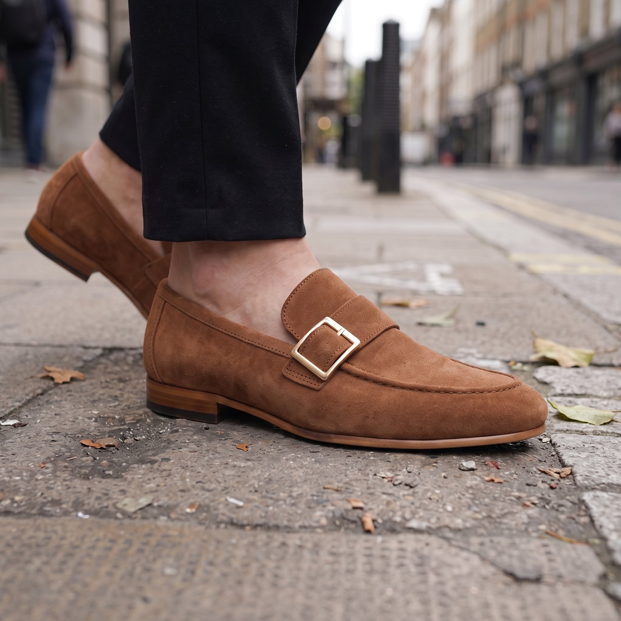 Men's Brown Apron-Toe Suede Monk Strap Loafers — Dishington