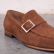 Men's Brown Apron-Toe Suede Monk Strap Loafers — Dishington