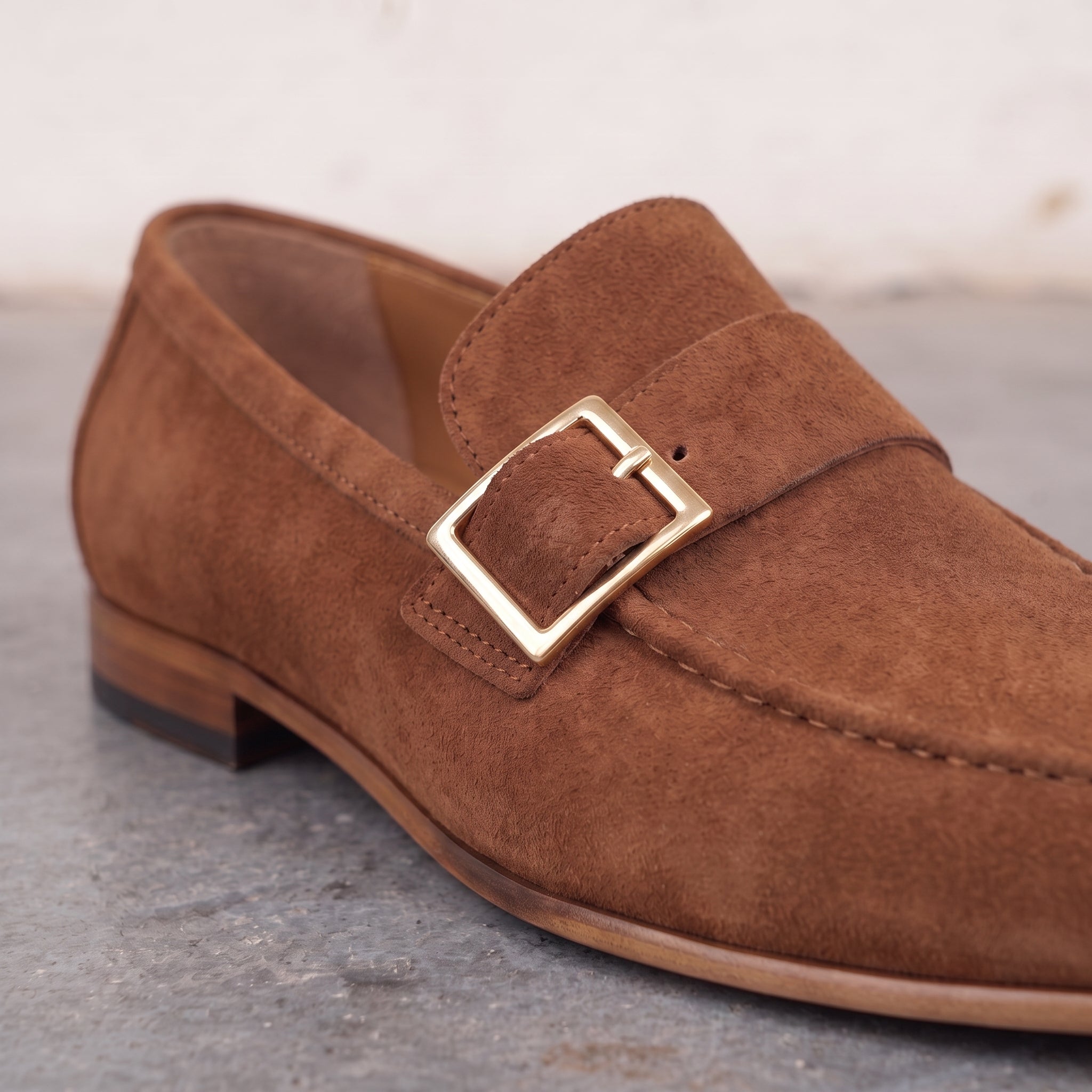 Men's Brown Apron-Toe Suede Monk Strap Loafers — Dishington