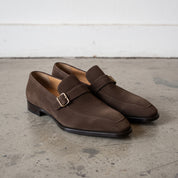 Men's Brown Apron-Toe Suede Monk Strap Loafers — Hursley