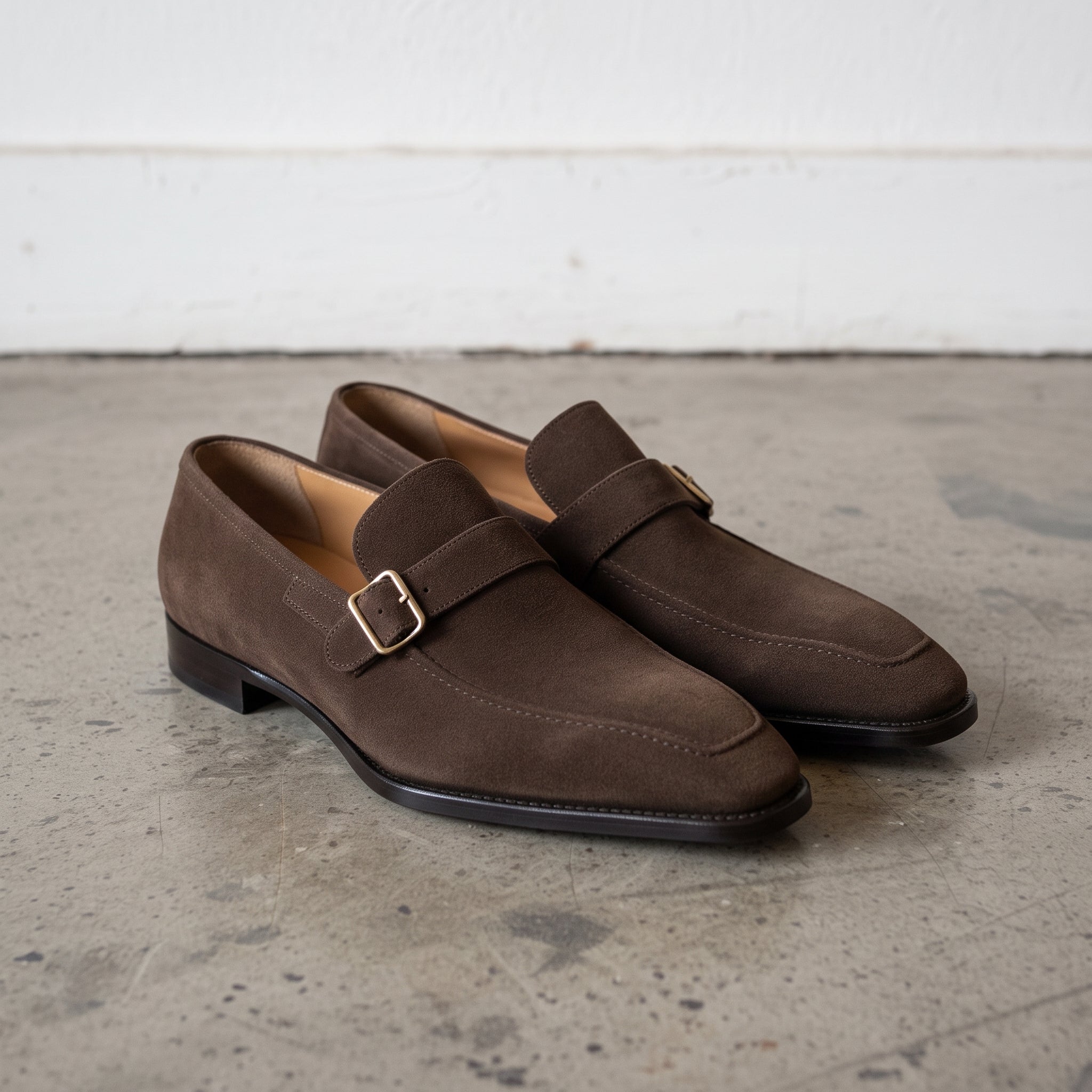 Men's Brown Apron-Toe Suede Monk Strap Loafers — Hursley