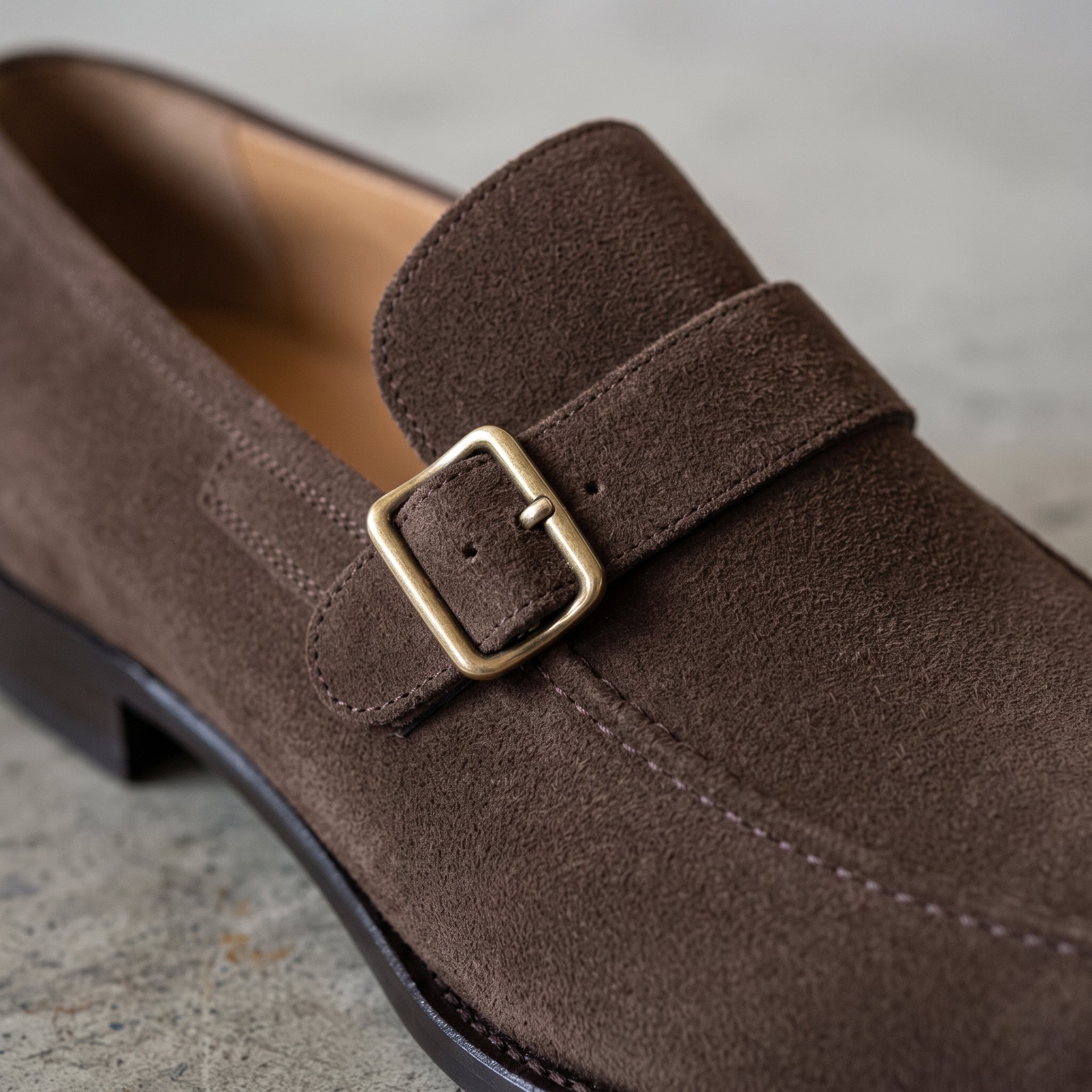 Men's Brown Apron-Toe Suede Monk Strap Loafers — Hursley