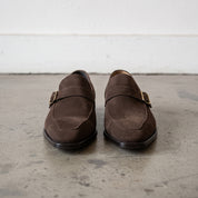 Men's Brown Apron-Toe Suede Monk Strap Loafers — Hursley