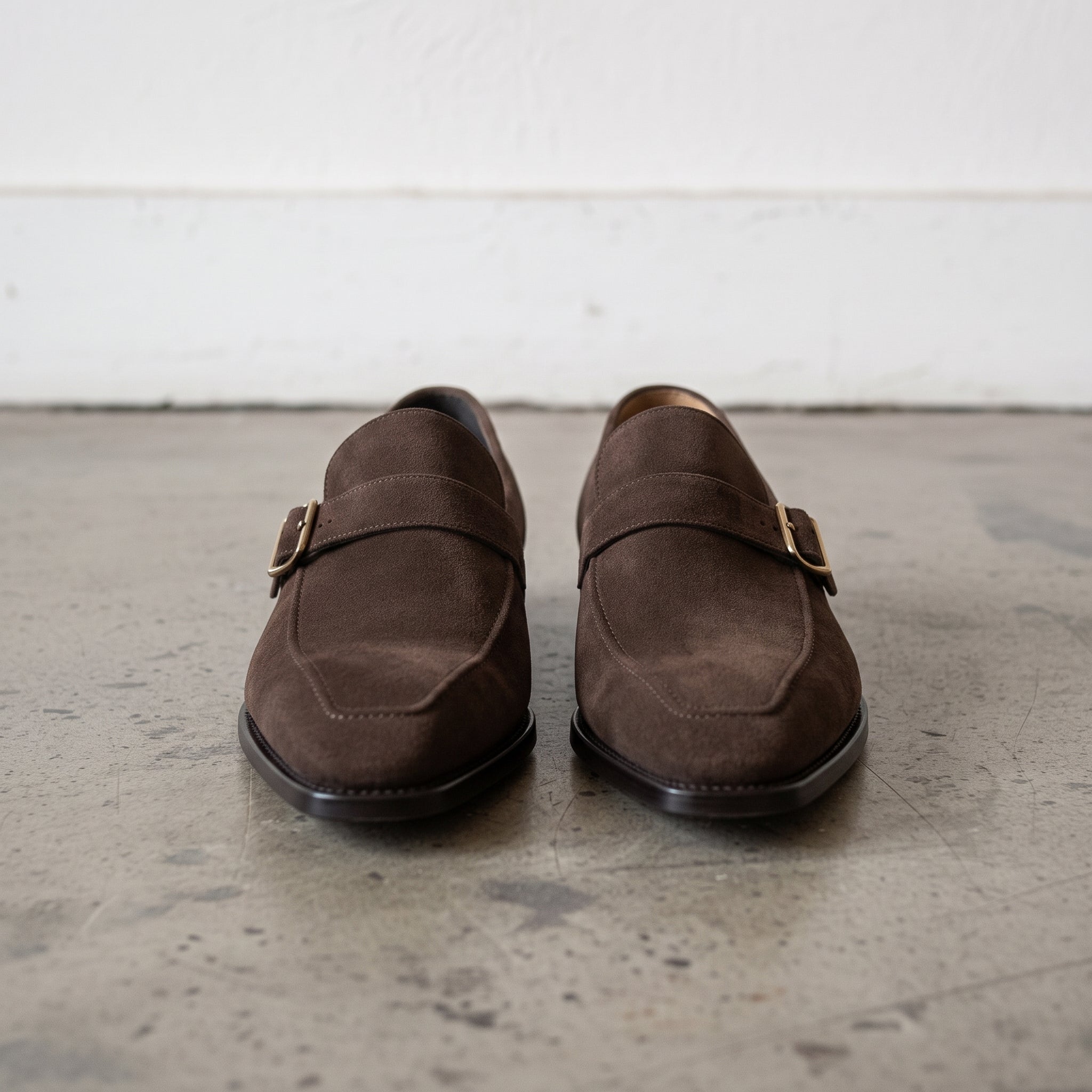 Men's Brown Apron-Toe Suede Monk Strap Loafers — Hursley