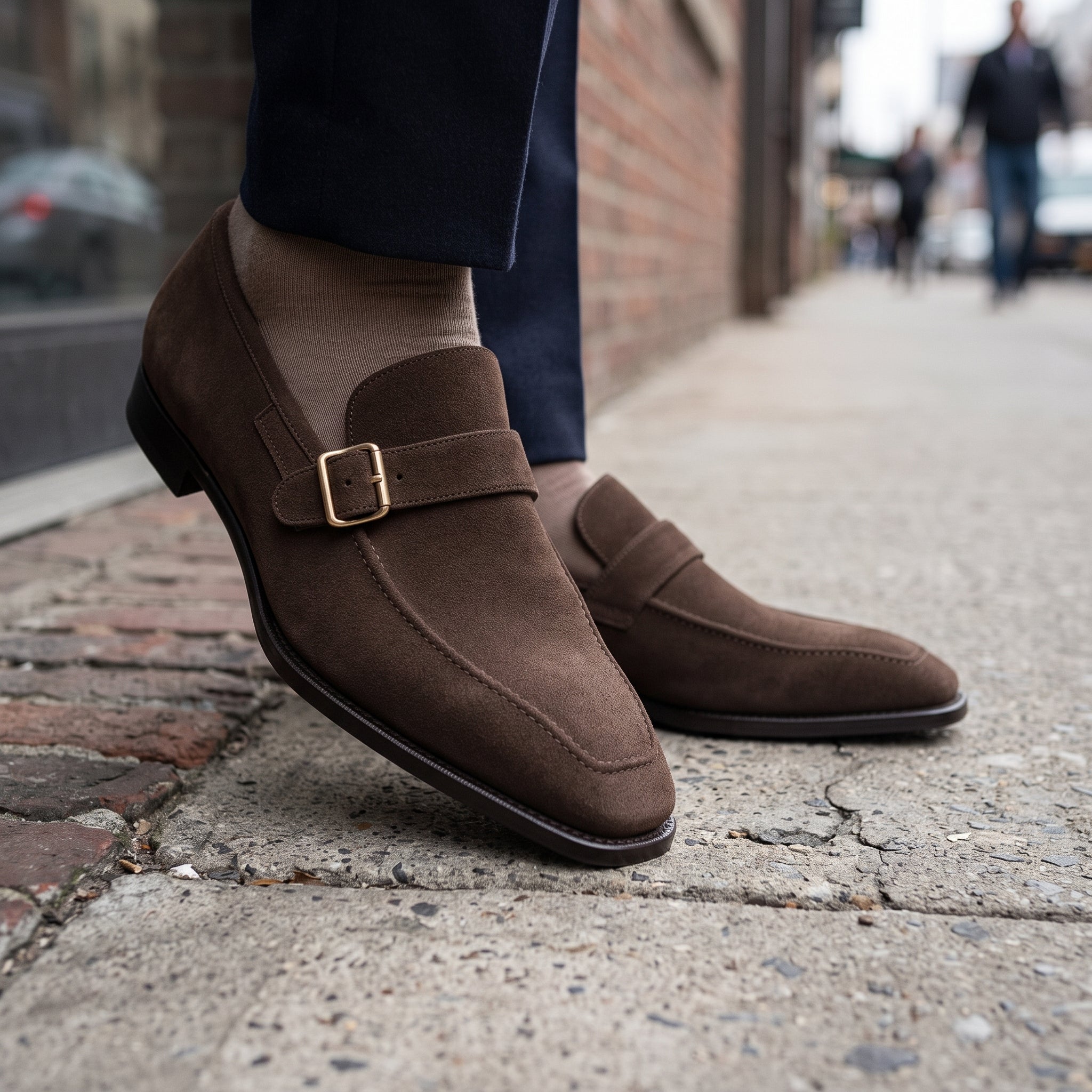 Men's Brown Apron-Toe Suede Monk Strap Loafers — Hursley