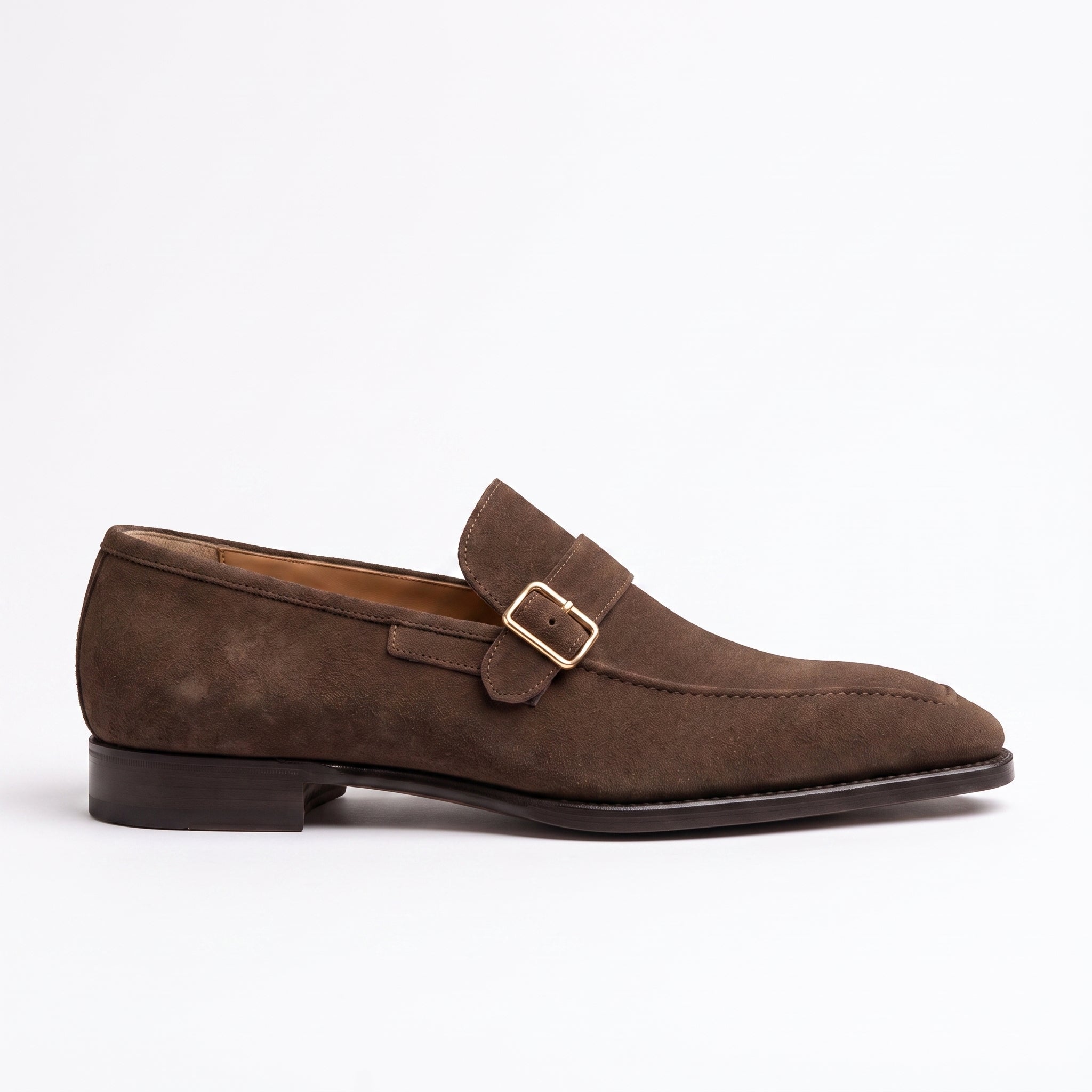 Men's Brown Apron-Toe Suede Monk Strap Loafers — Hursley