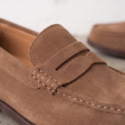 Men's Brown Apron-Toe Suede Penny Loafers — Agecroft