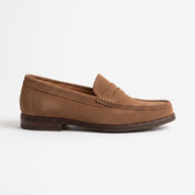 Men's Brown Apron-Toe Suede Penny Loafers — Agecroft