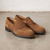 Men's Brown Suede Penny Loafers — Bagley