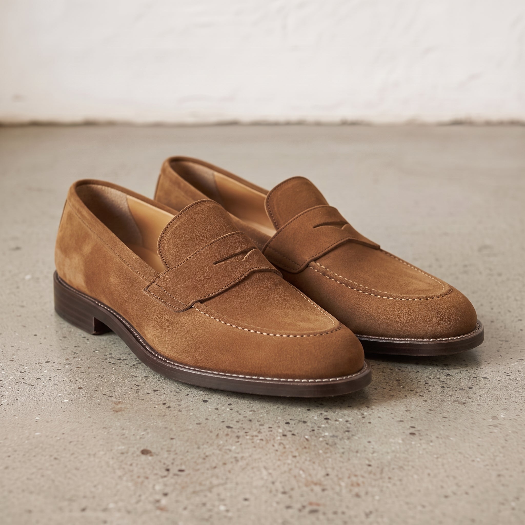 Men's Brown Suede Penny Loafers — Bagley